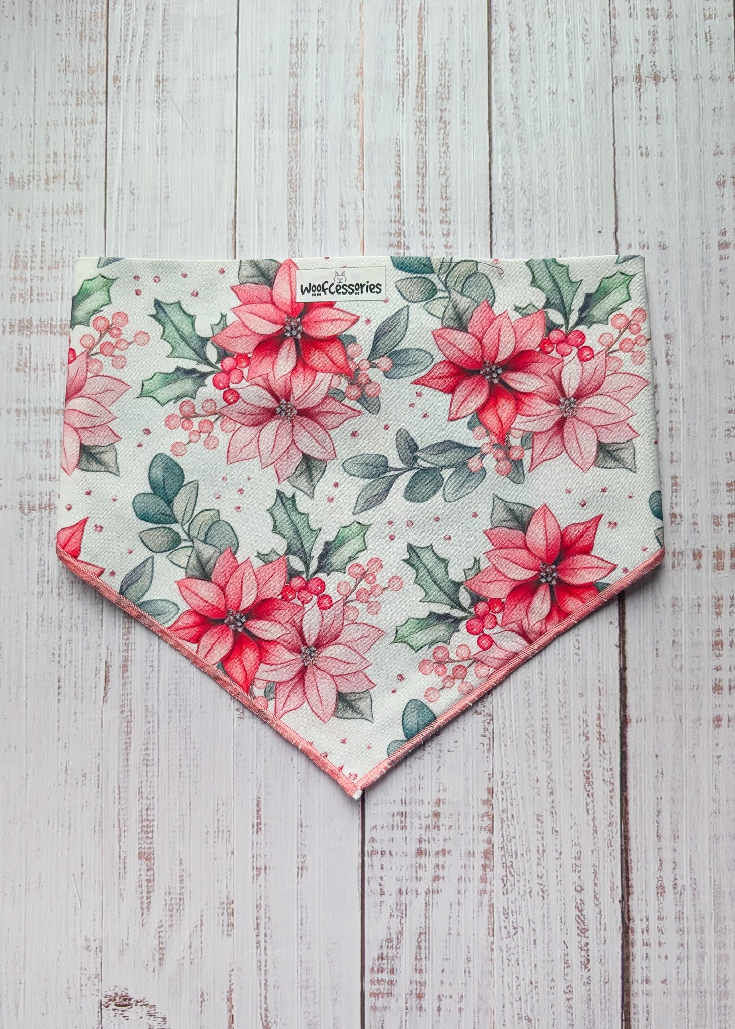 Pink Poinsettia Christmas Dog Bandana