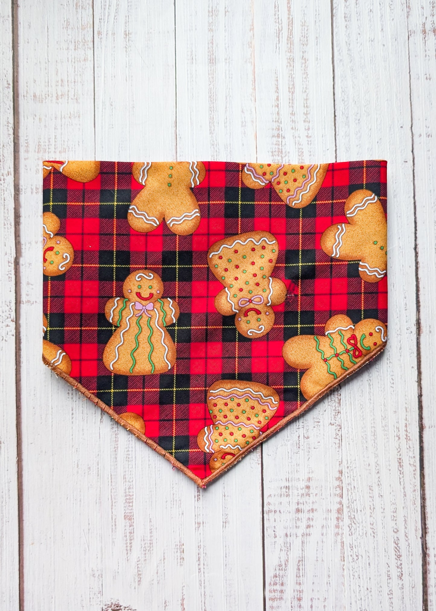 Gingerbread Bark Plaid Christmas Dog Bandana