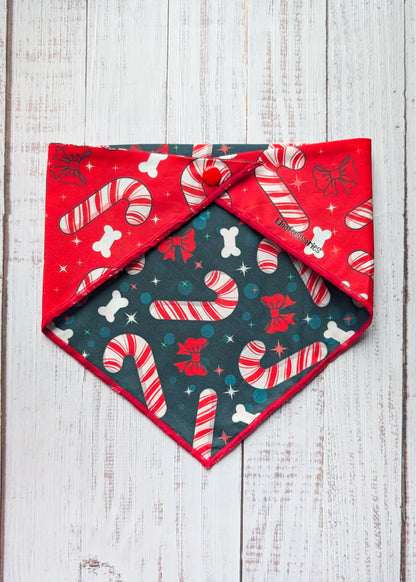 Oh So Stripey Candy Canes Reversible Christmas Dog Bandana