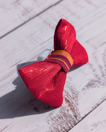 Red dog bow tie with metallic shimmer